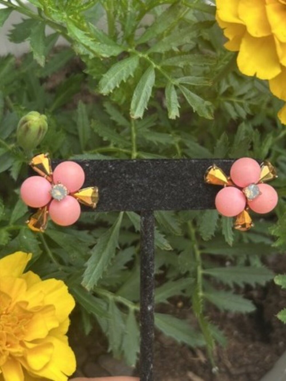 J. CREW Gold Faux Opal PINK Cluster Flower EARRINGS